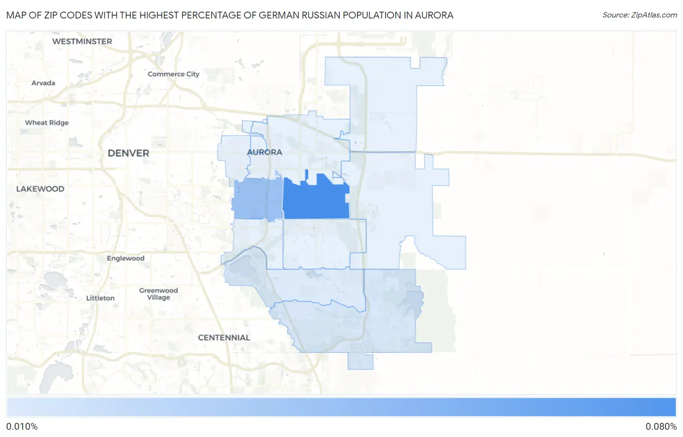 Zip Codes with the Highest Percentage of German Russian Population in Aurora Map