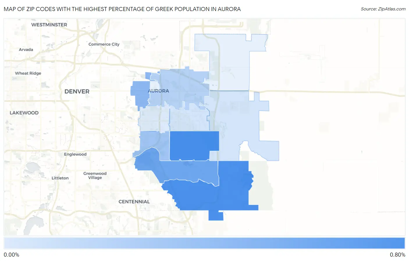 Zip Codes with the Highest Percentage of Greek Population in Aurora Map
