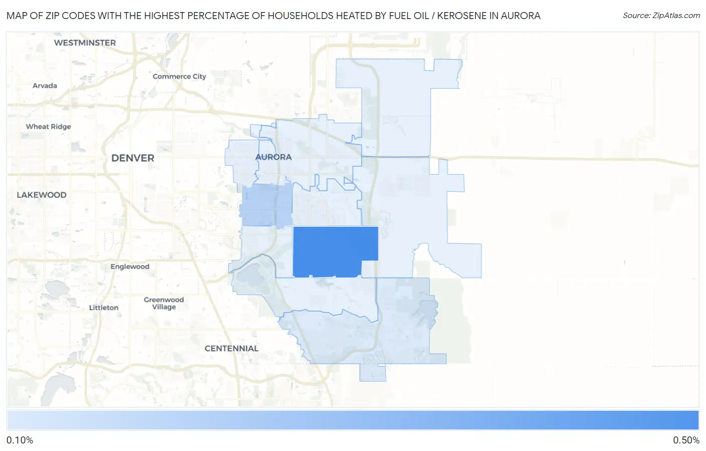 Zip Codes with the Highest Percentage of Households Heated by Fuel Oil / Kerosene in Aurora Map