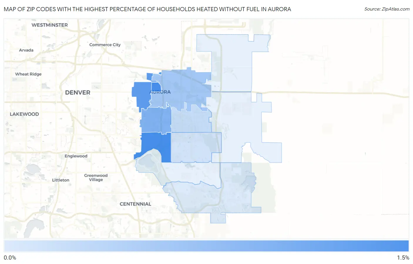 Zip Codes with the Highest Percentage of Households Heated without Fuel in Aurora Map