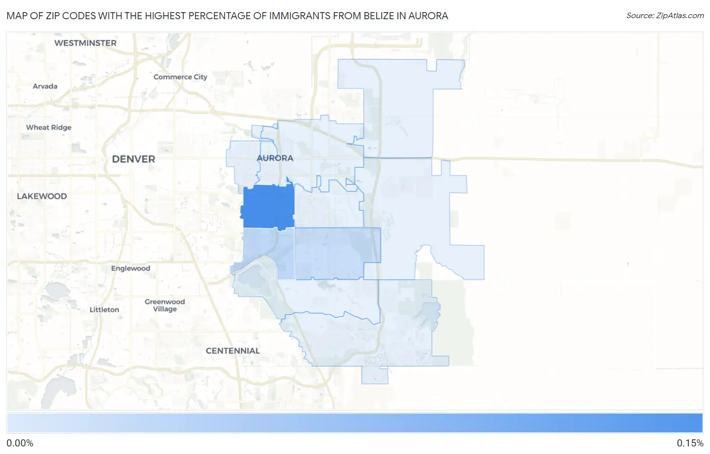 Zip Codes with the Highest Percentage of Immigrants from Belize in Aurora Map