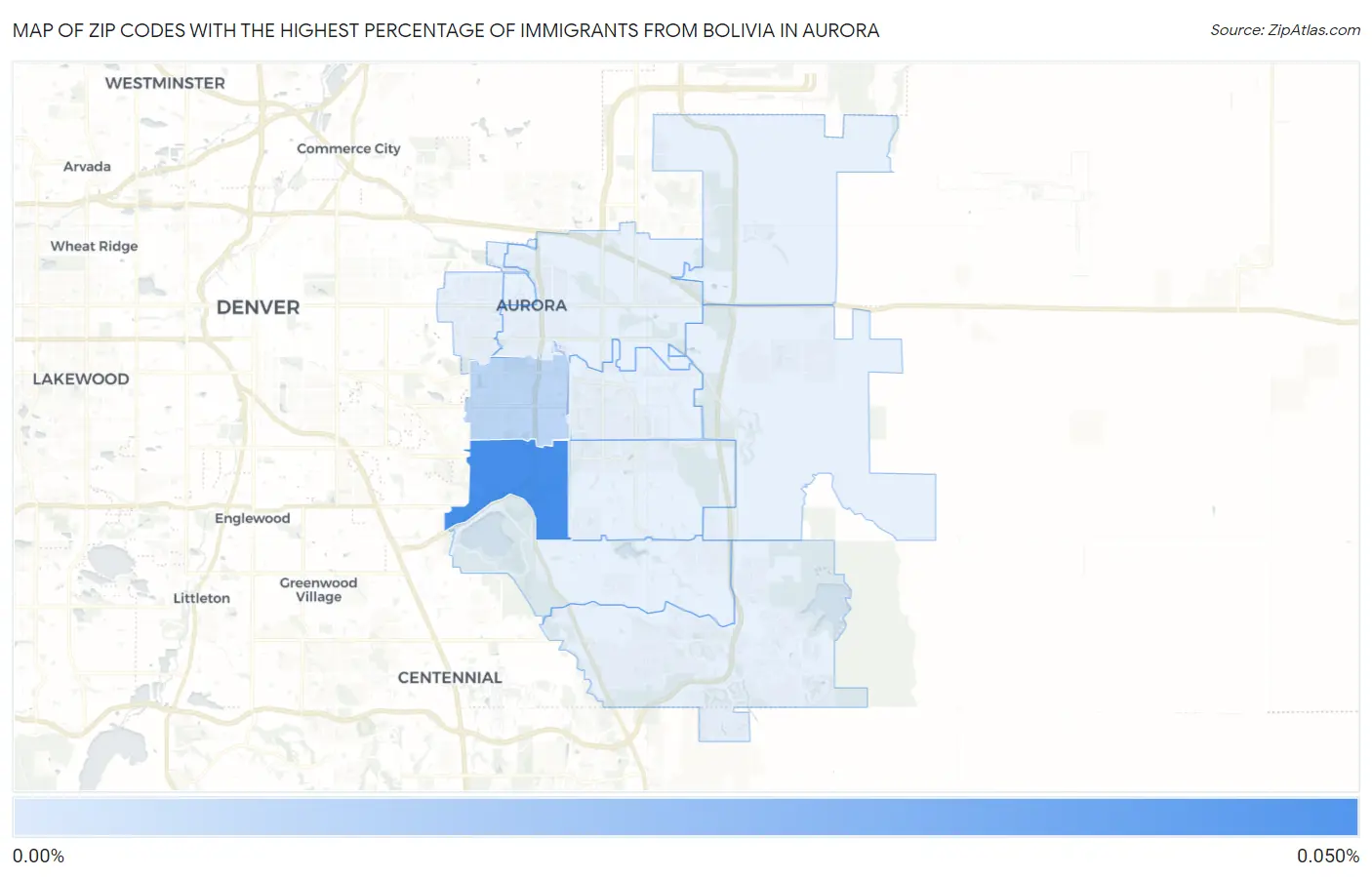Zip Codes with the Highest Percentage of Immigrants from Bolivia in Aurora Map