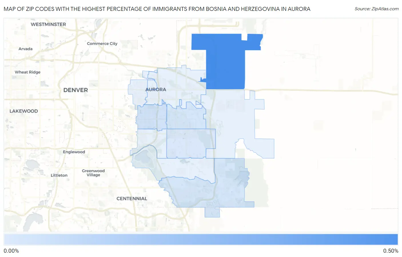 Zip Codes with the Highest Percentage of Immigrants from Bosnia and Herzegovina in Aurora Map