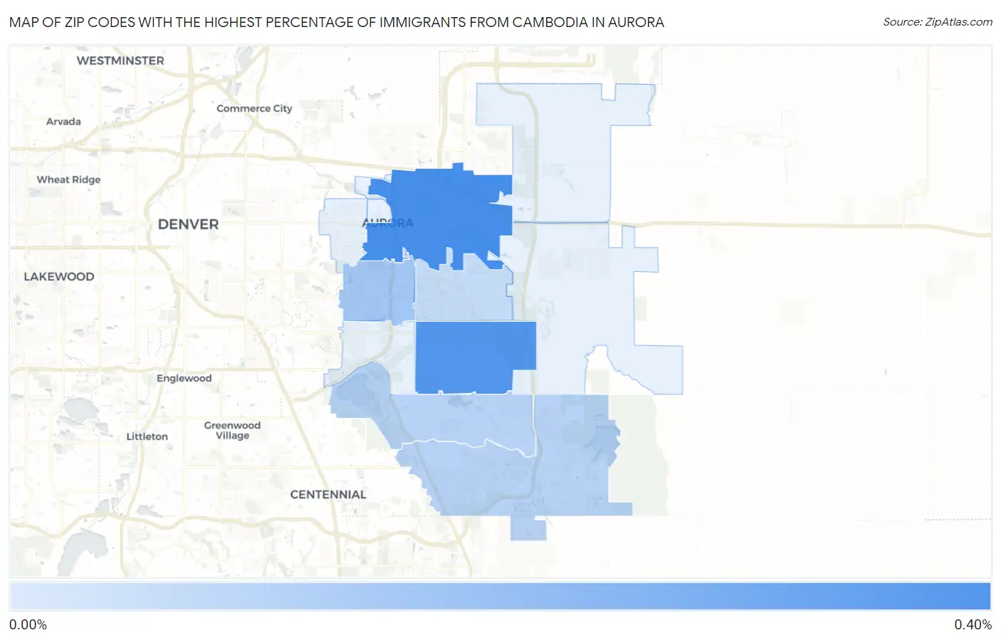 Zip Codes with the Highest Percentage of Immigrants from Cambodia in Aurora Map