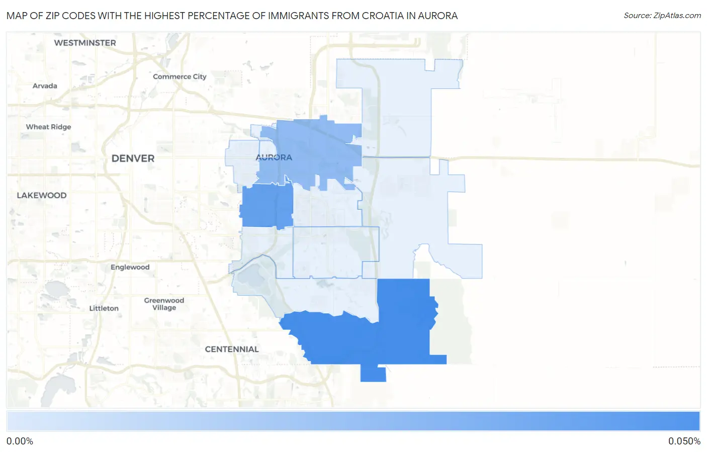 Zip Codes with the Highest Percentage of Immigrants from Croatia in Aurora Map