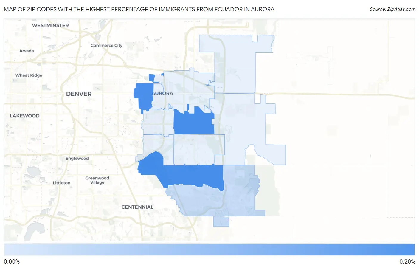 Zip Codes with the Highest Percentage of Immigrants from Ecuador in Aurora Map