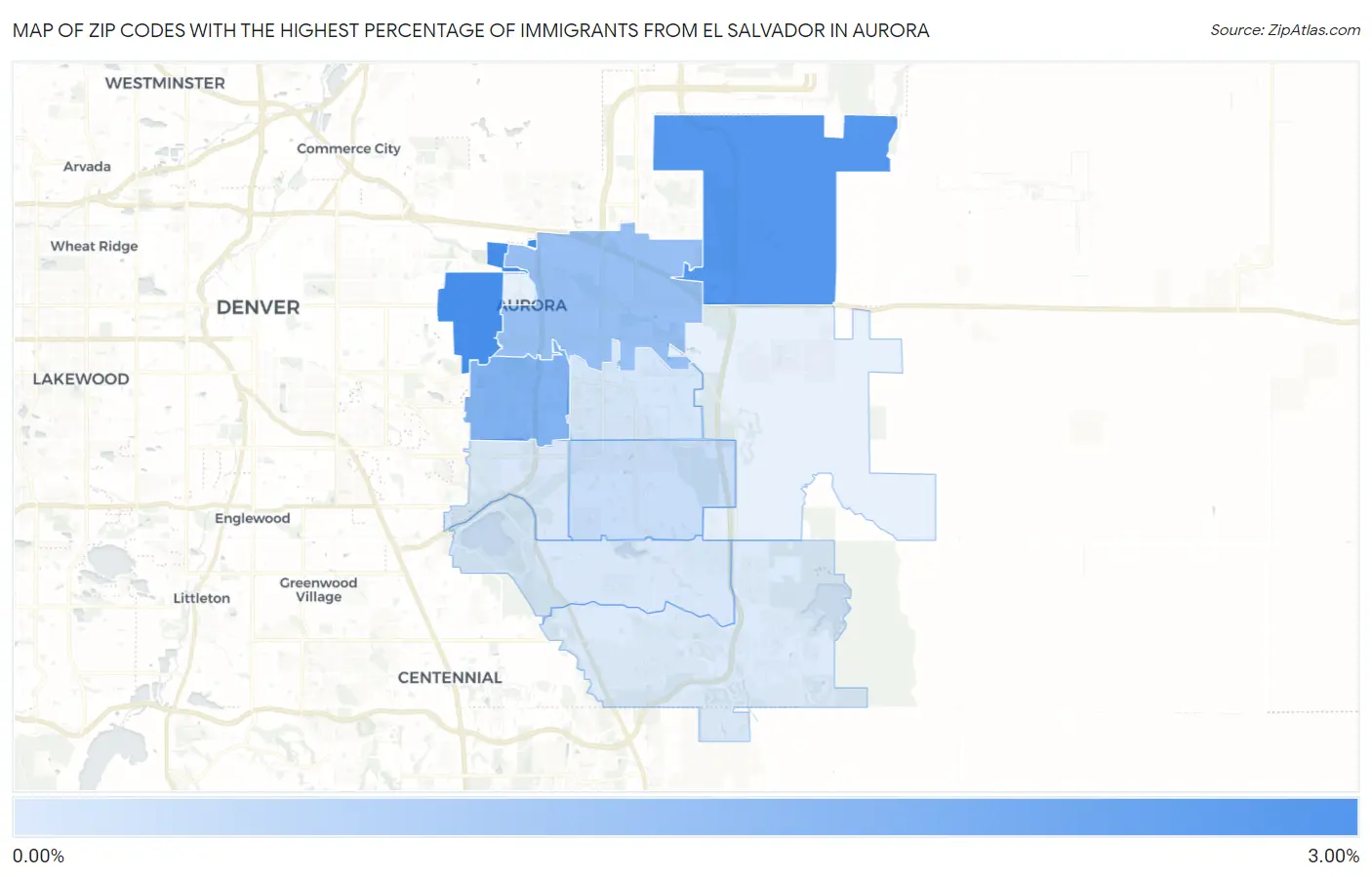 Zip Codes with the Highest Percentage of Immigrants from El Salvador in Aurora Map