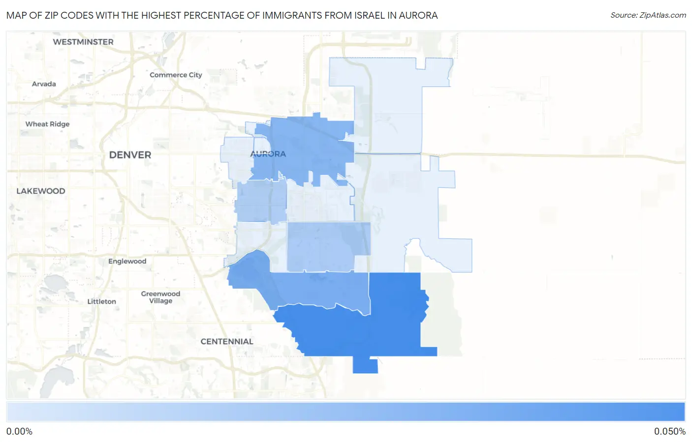 Zip Codes with the Highest Percentage of Immigrants from Israel in Aurora Map