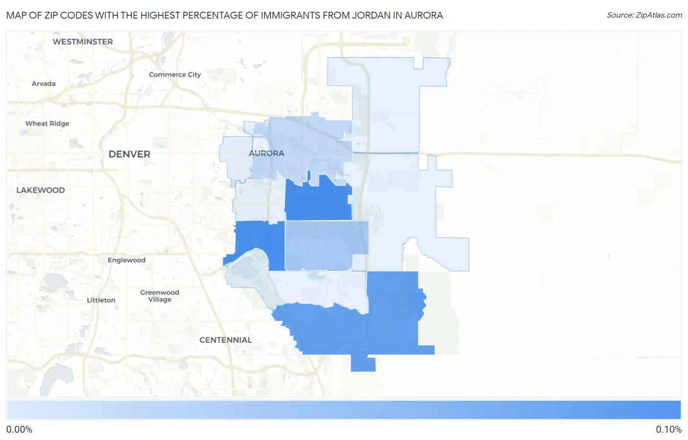 Zip Codes with the Highest Percentage of Immigrants from Jordan in Aurora Map