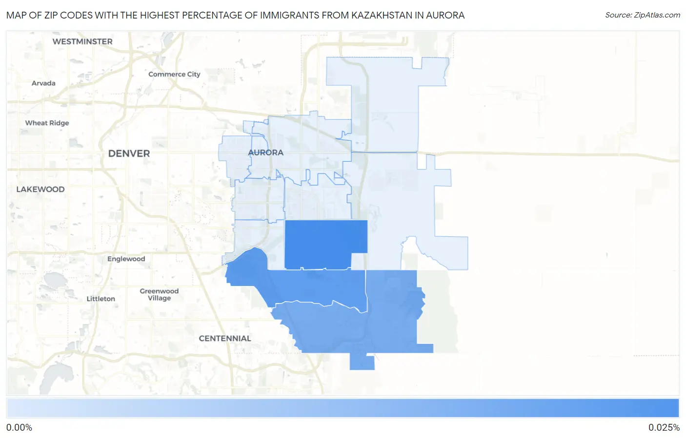 Zip Codes with the Highest Percentage of Immigrants from Kazakhstan in Aurora Map