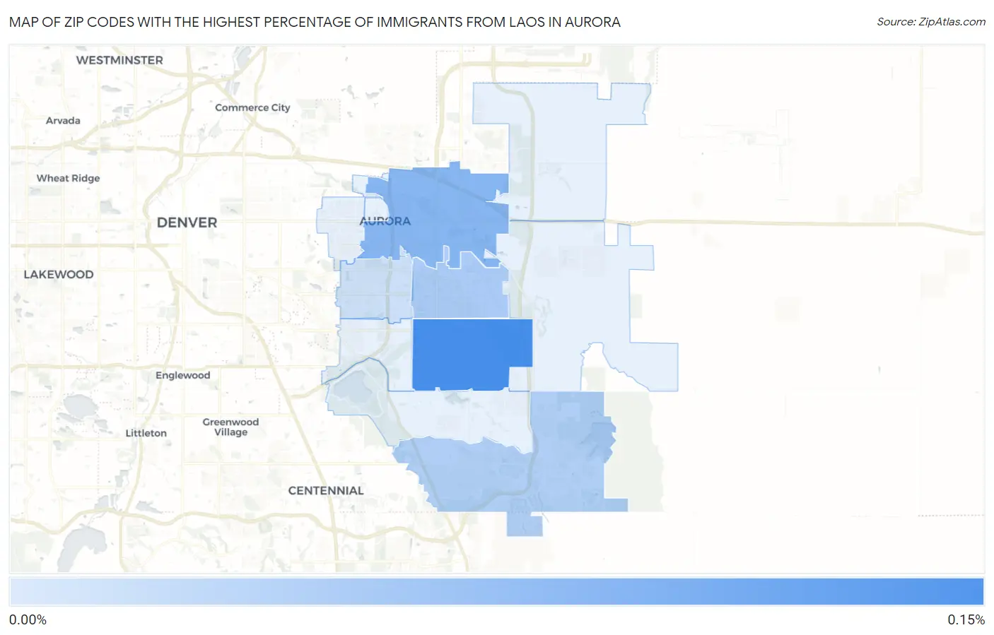 Zip Codes with the Highest Percentage of Immigrants from Laos in Aurora Map
