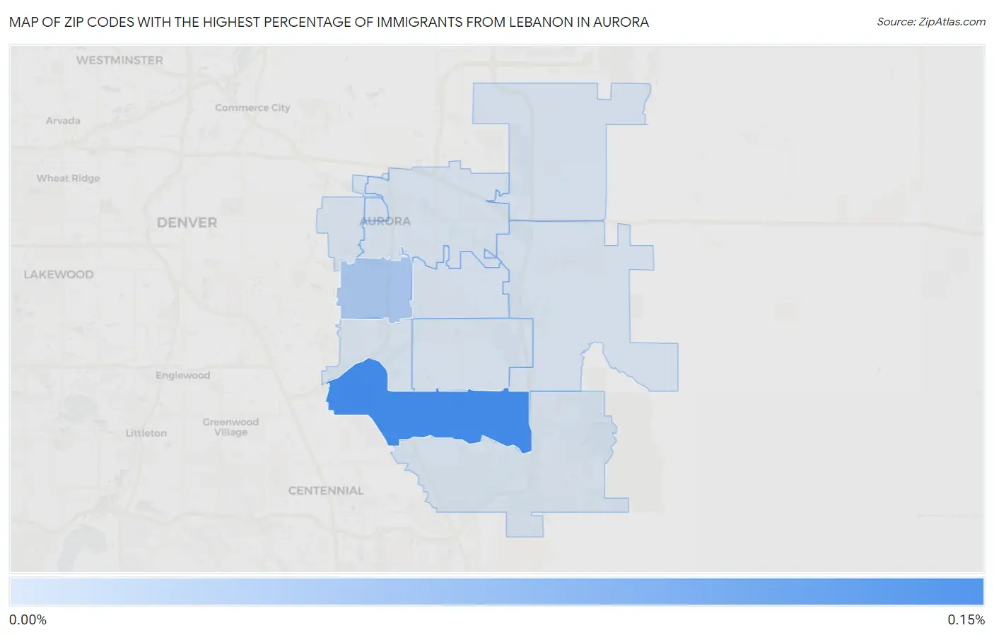 Zip Codes with the Highest Percentage of Immigrants from Lebanon in Aurora Map