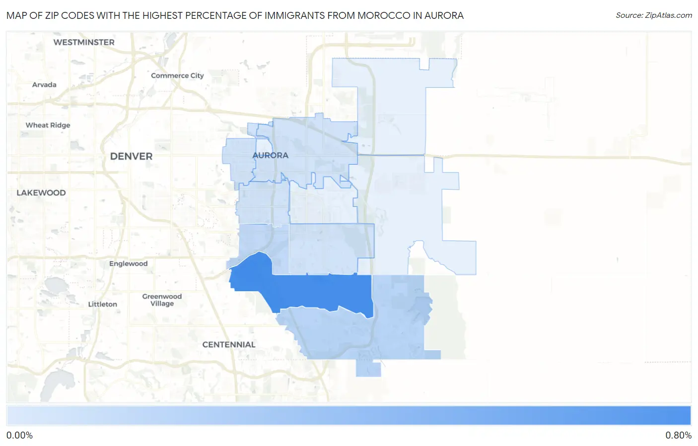 Zip Codes with the Highest Percentage of Immigrants from Morocco in Aurora Map