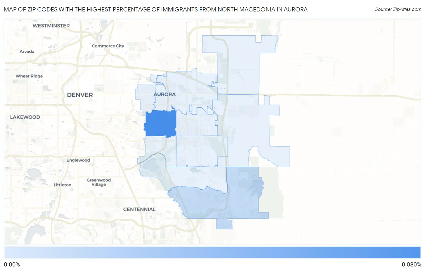 Zip Codes with the Highest Percentage of Immigrants from North Macedonia in Aurora Map