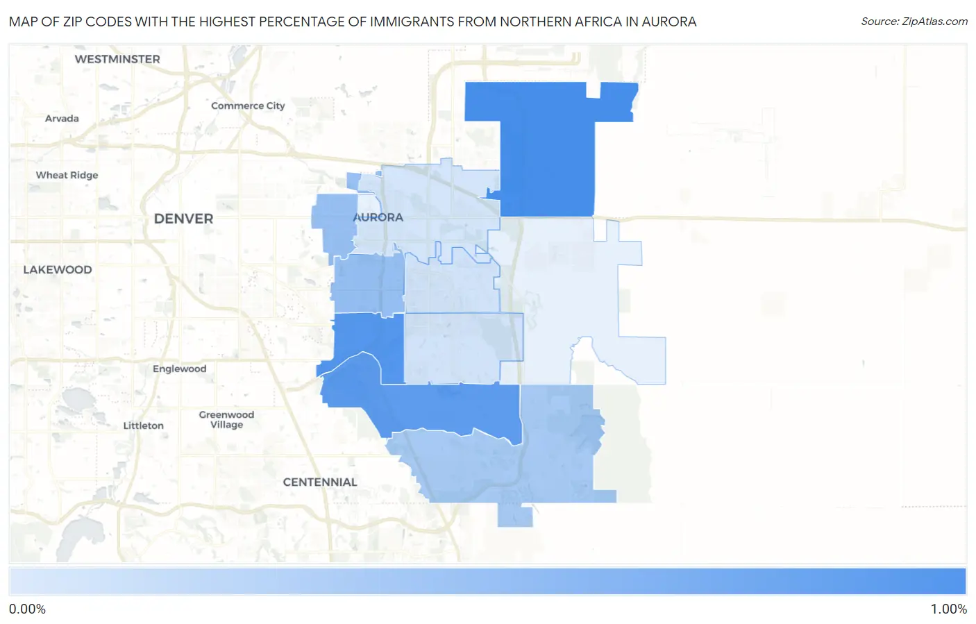 Zip Codes with the Highest Percentage of Immigrants from Northern Africa in Aurora Map