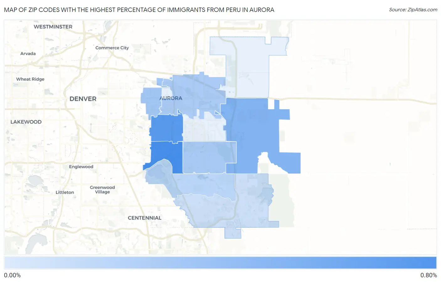 Zip Codes with the Highest Percentage of Immigrants from Peru in Aurora Map