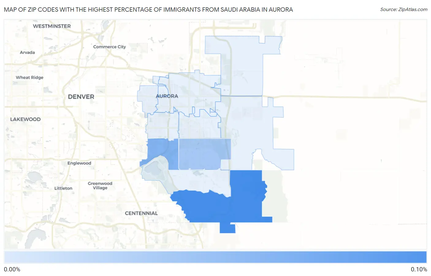 Zip Codes with the Highest Percentage of Immigrants from Saudi Arabia in Aurora Map