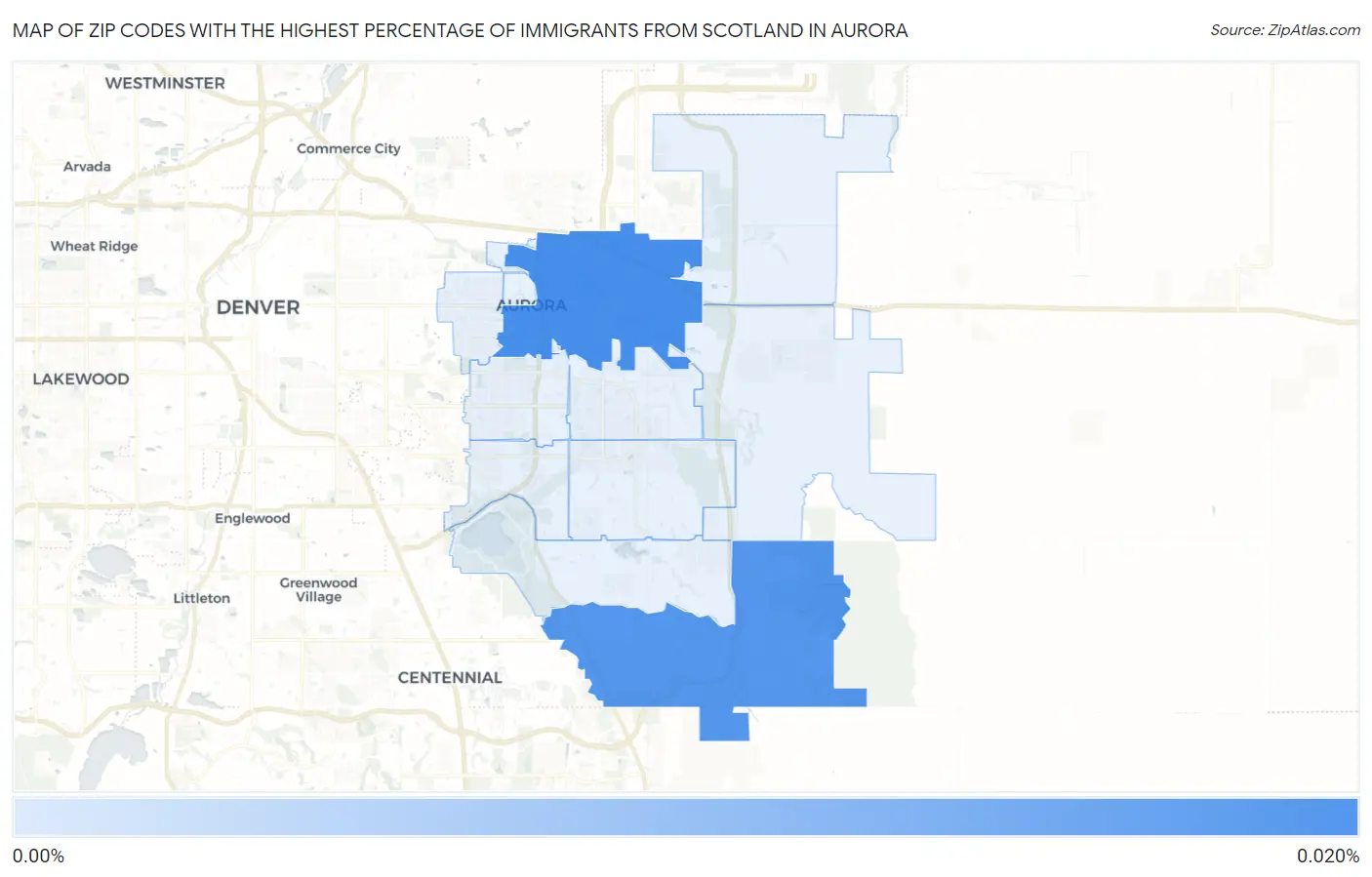 Zip Codes with the Highest Percentage of Immigrants from Scotland in Aurora Map