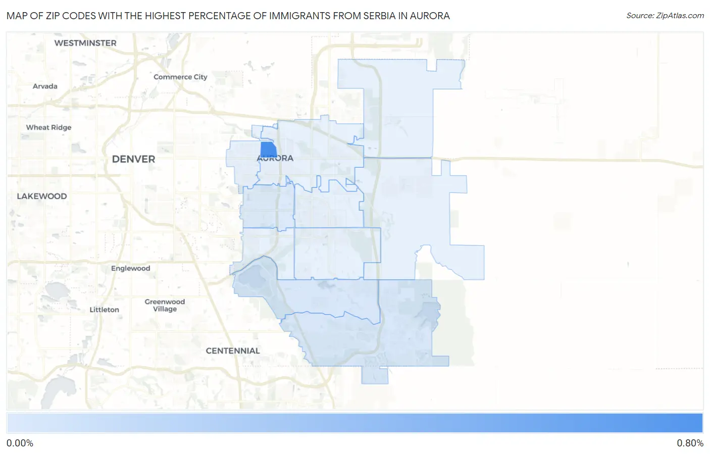 Zip Codes with the Highest Percentage of Immigrants from Serbia in Aurora Map