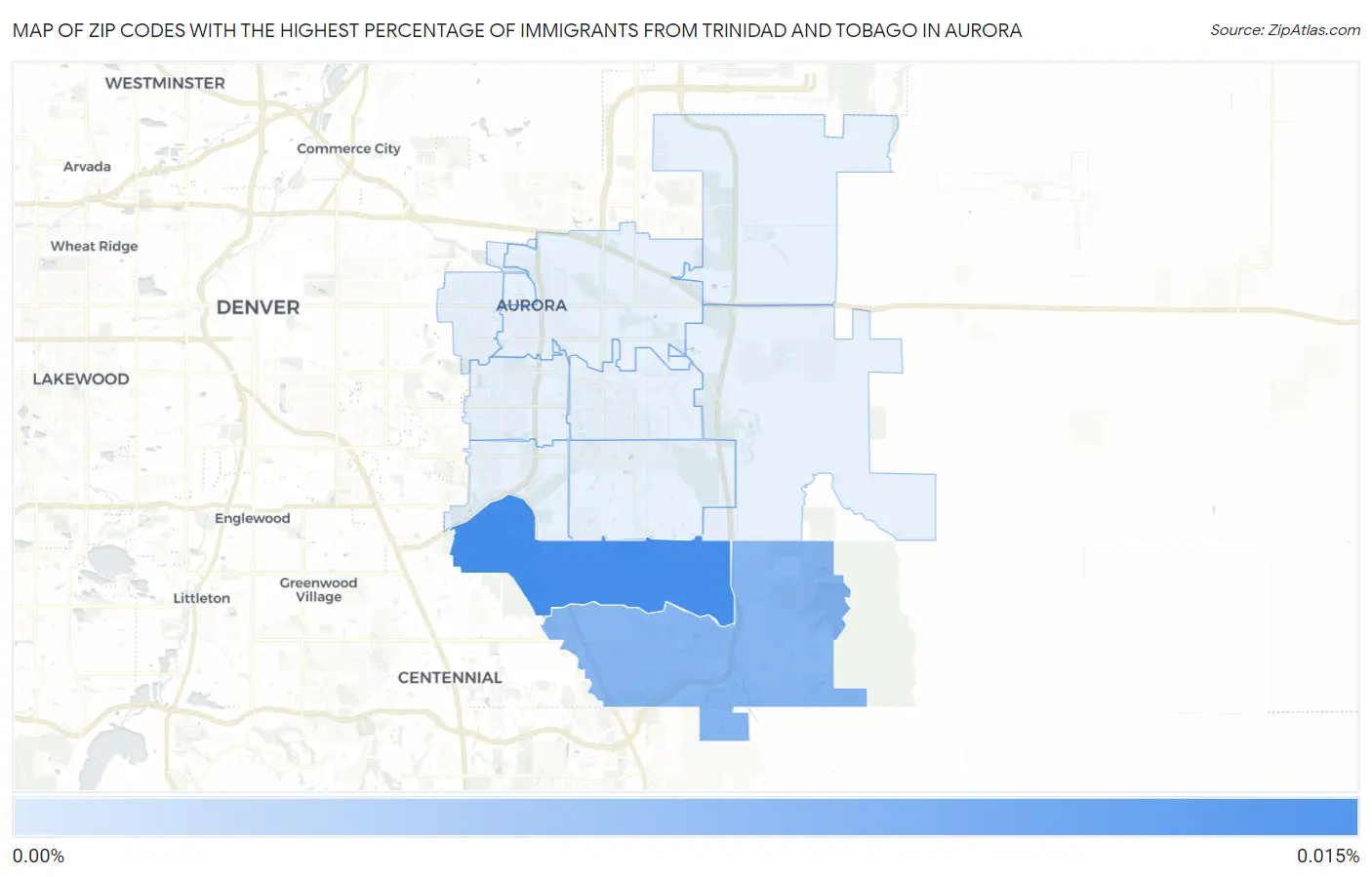 Zip Codes with the Highest Percentage of Immigrants from Trinidad and Tobago in Aurora Map