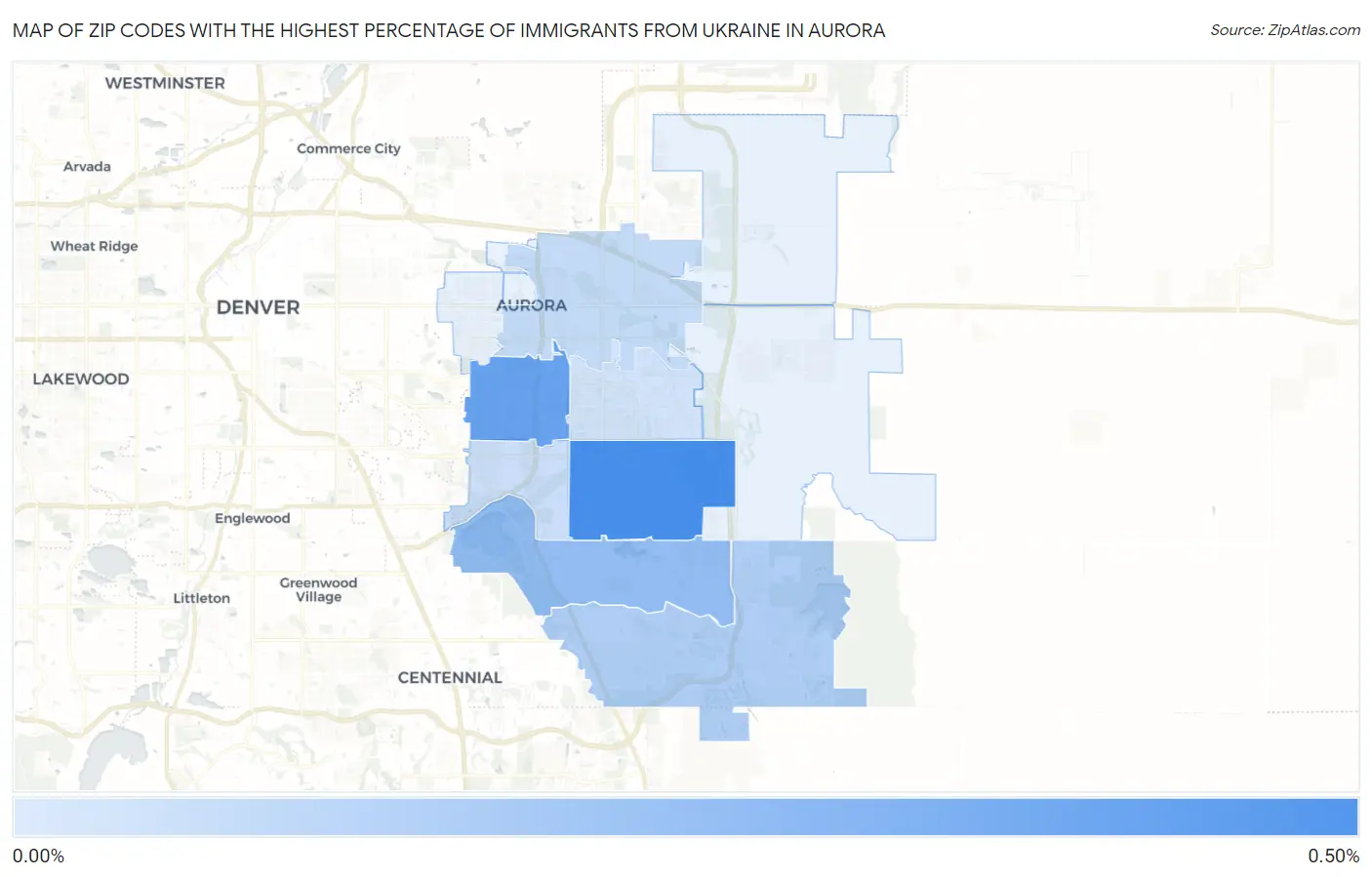 Zip Codes with the Highest Percentage of Immigrants from Ukraine in Aurora Map