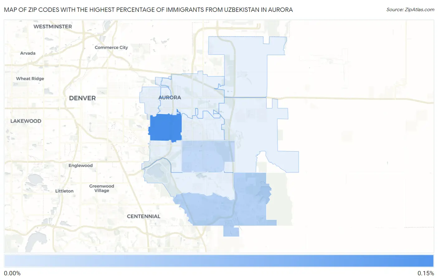 Zip Codes with the Highest Percentage of Immigrants from Uzbekistan in Aurora Map