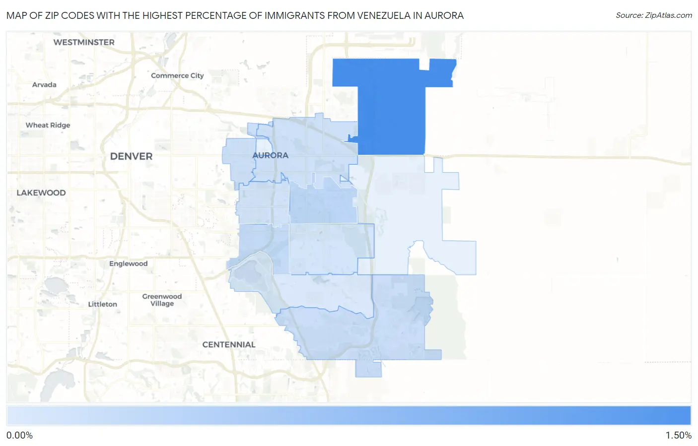 Zip Codes with the Highest Percentage of Immigrants from Venezuela in Aurora Map