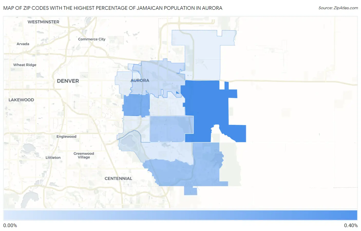 Zip Codes with the Highest Percentage of Jamaican Population in Aurora Map