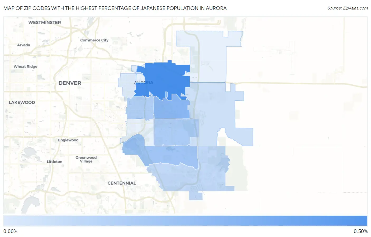 Zip Codes with the Highest Percentage of Japanese Population in Aurora Map