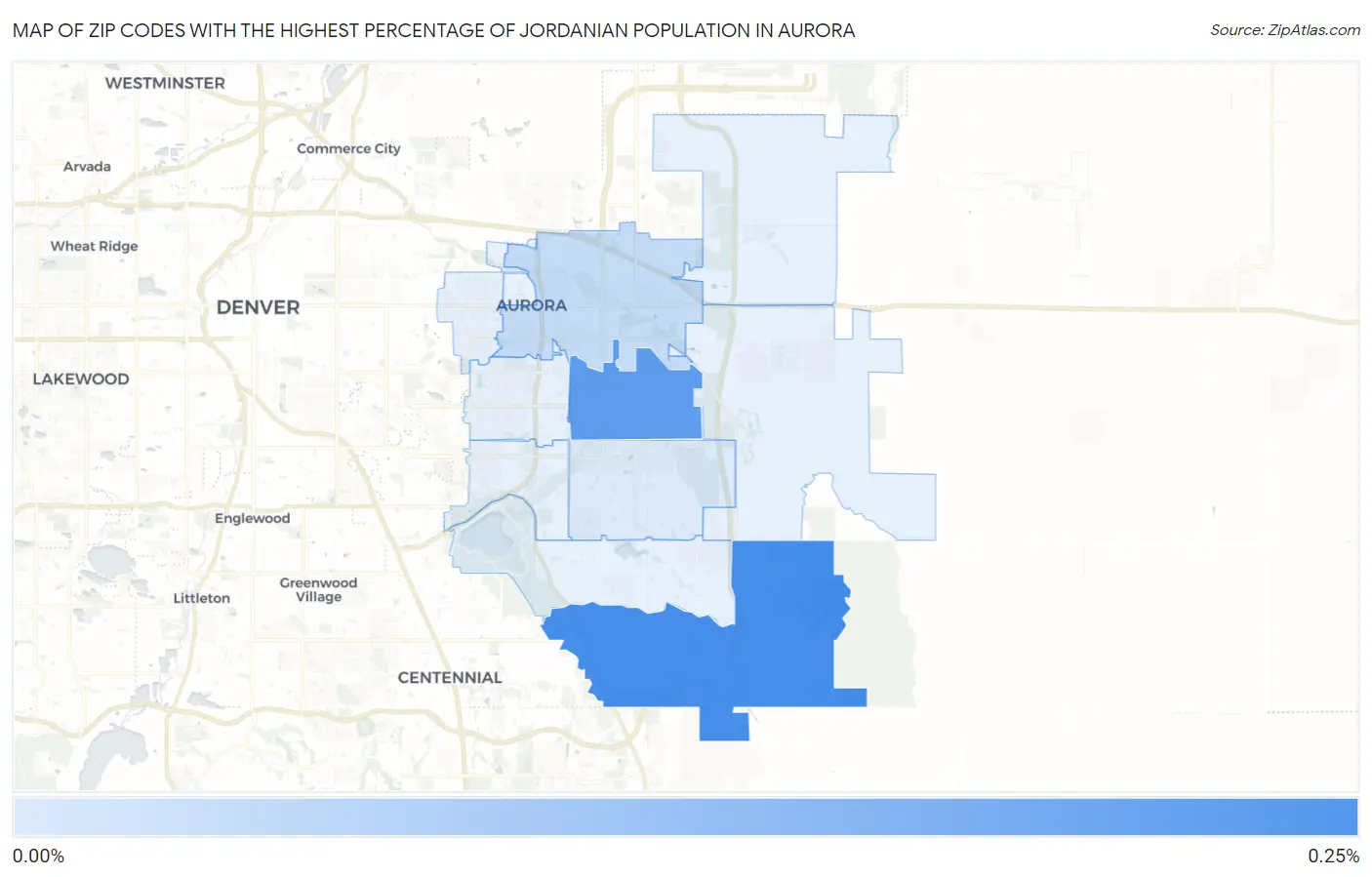 Zip Codes with the Highest Percentage of Jordanian Population in Aurora Map