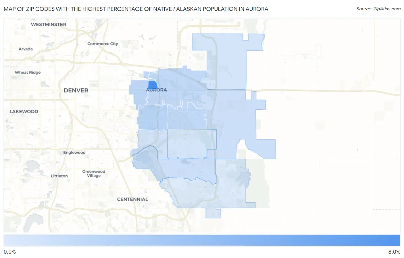 Zip Codes with the Highest Percentage of Native / Alaskan Population in Aurora Map