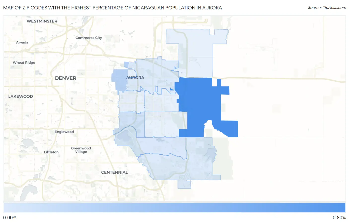 Zip Codes with the Highest Percentage of Nicaraguan Population in Aurora Map