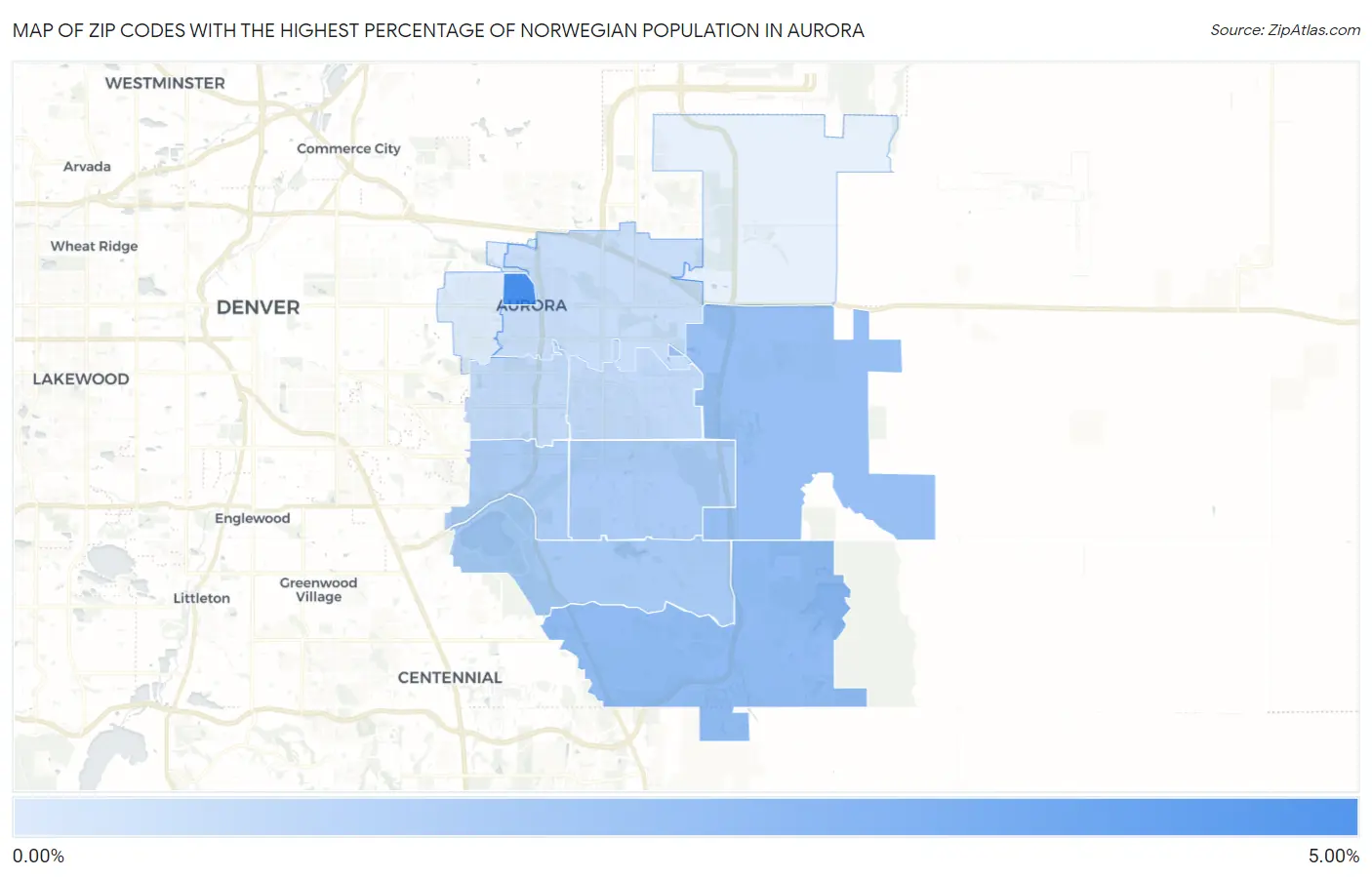 Zip Codes with the Highest Percentage of Norwegian Population in Aurora Map