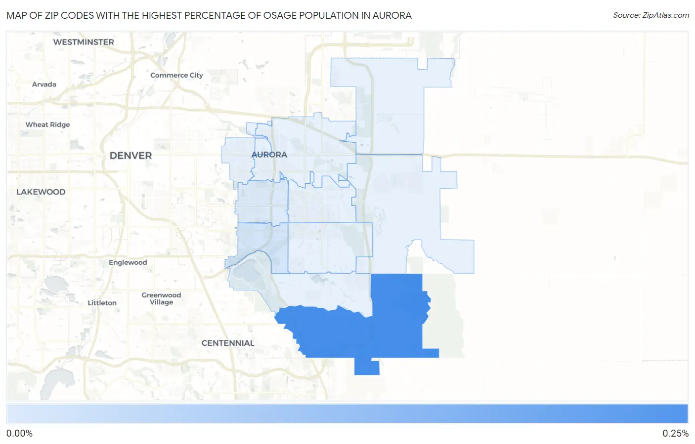 Zip Codes with the Highest Percentage of Osage Population in Aurora Map