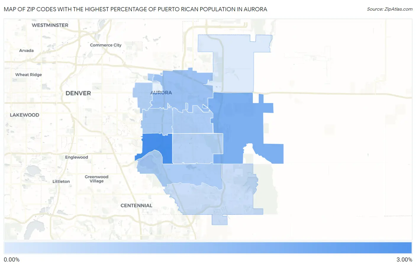 Zip Codes with the Highest Percentage of Puerto Rican Population in Aurora Map