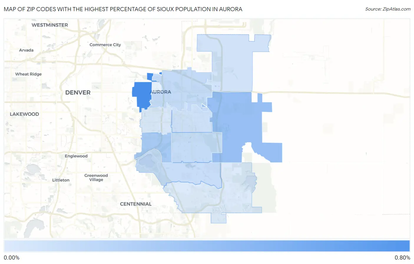 Zip Codes with the Highest Percentage of Sioux Population in Aurora Map