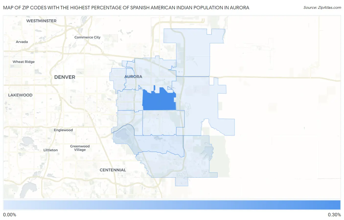 Zip Codes with the Highest Percentage of Spanish American Indian Population in Aurora Map