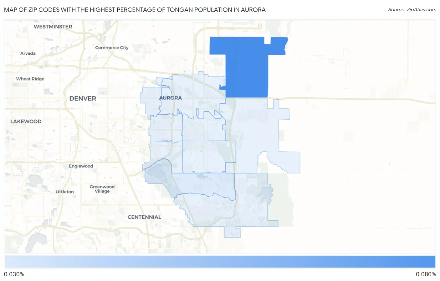 Zip Codes with the Highest Percentage of Tongan Population in Aurora Map