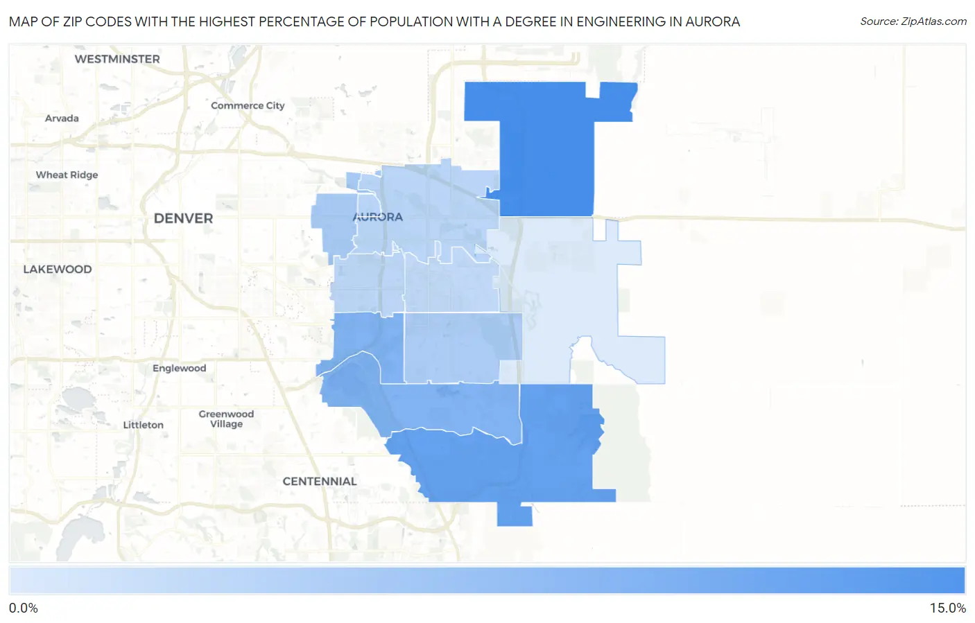 Zip Codes with the Highest Percentage of Population with a Degree in Engineering in Aurora Map