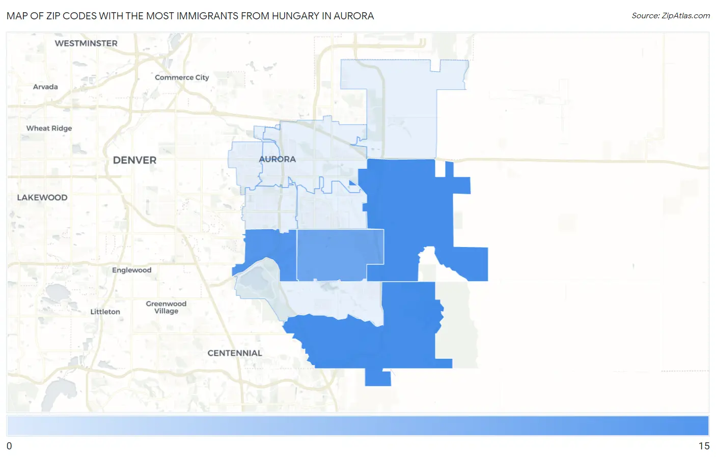 Zip Codes with the Most Immigrants from Hungary in Aurora Map