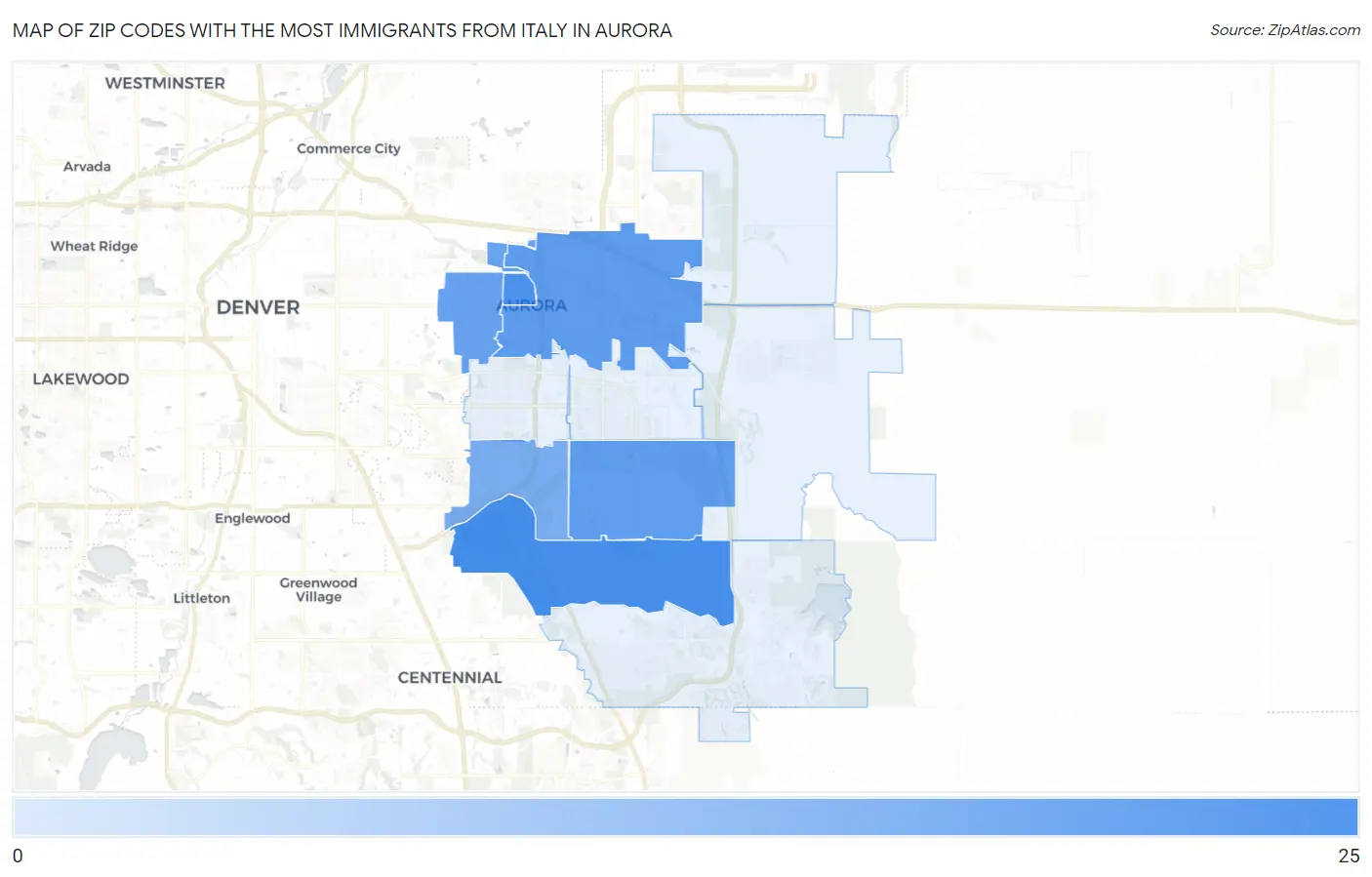 Zip Codes with the Most Immigrants from Italy in Aurora Map