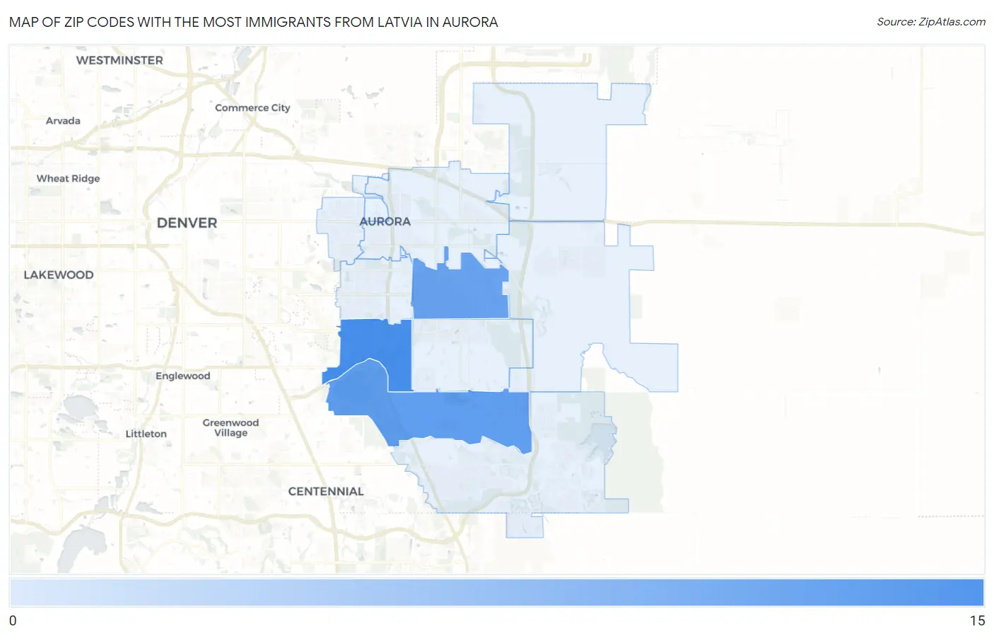 Zip Codes with the Most Immigrants from Latvia in Aurora Map