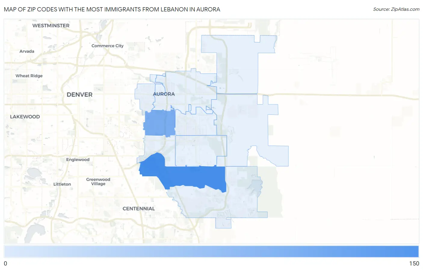 Zip Codes with the Most Immigrants from Lebanon in Aurora Map