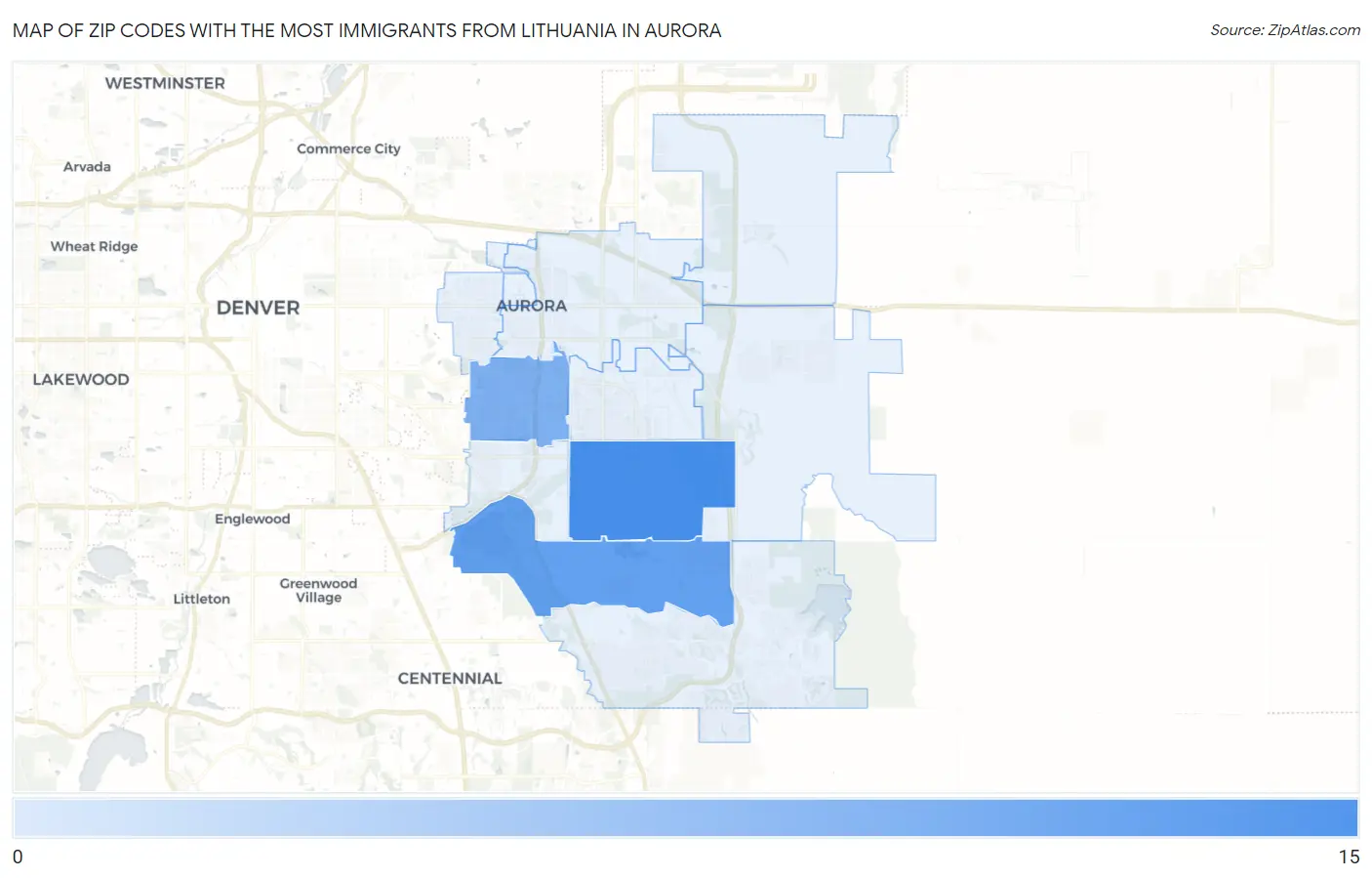 Zip Codes with the Most Immigrants from Lithuania in Aurora Map