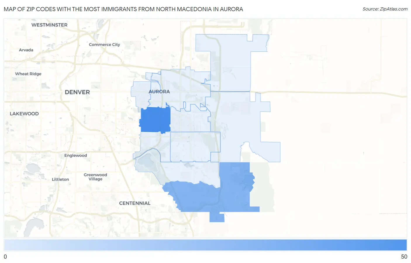Zip Codes with the Most Immigrants from North Macedonia in Aurora Map