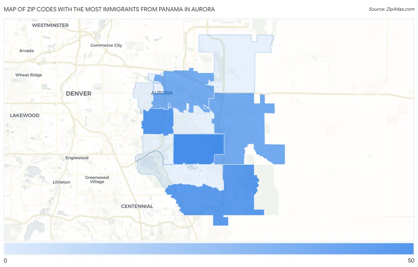 Zip Codes with the Most Immigrants from Panama in Aurora Map
