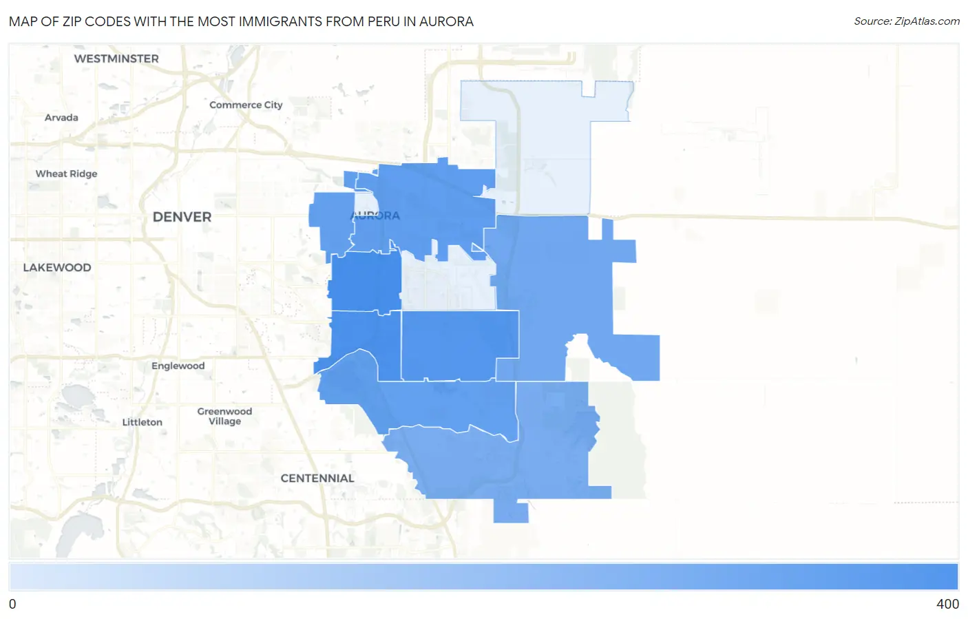 Zip Codes with the Most Immigrants from Peru in Aurora Map