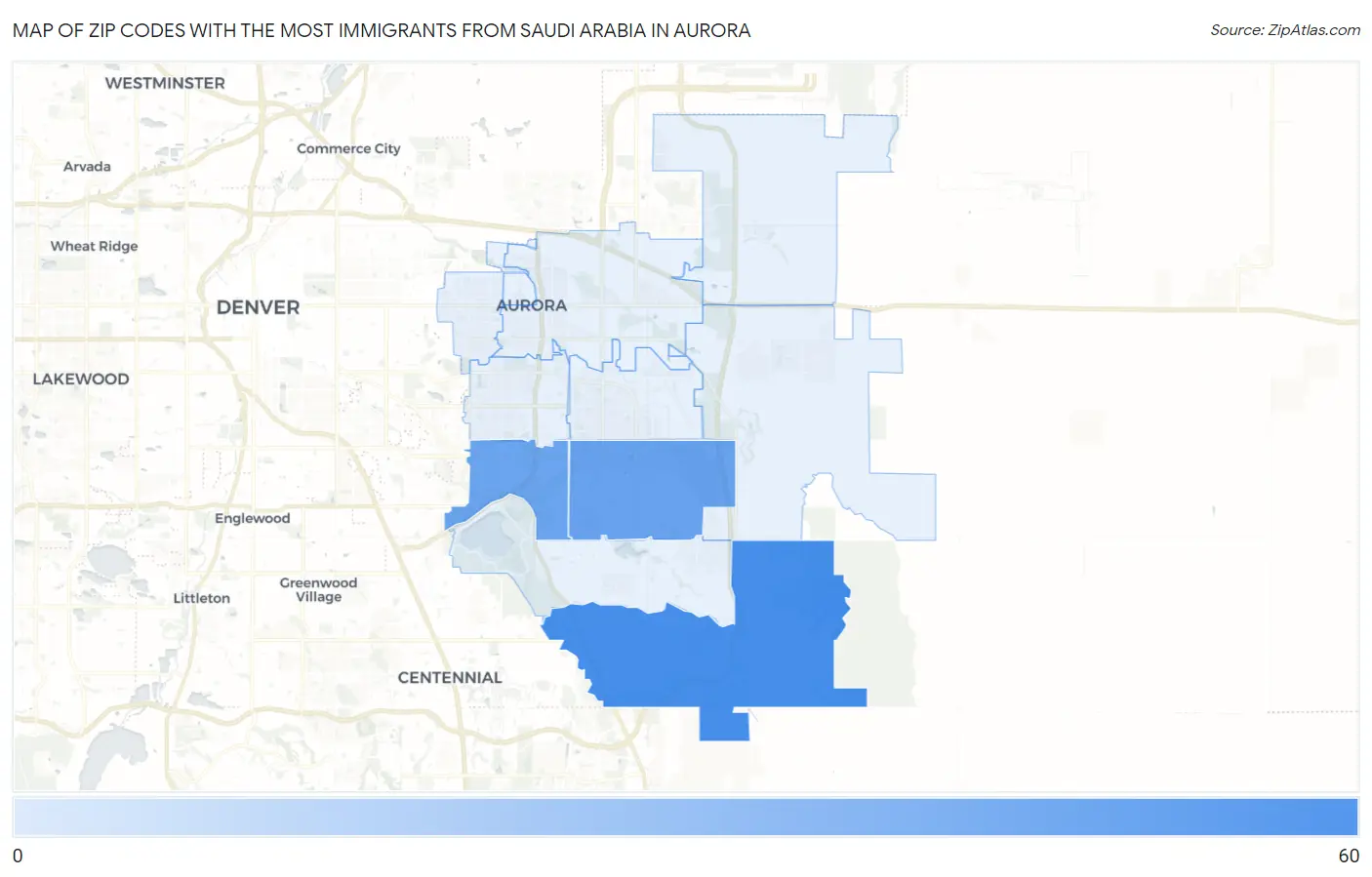 Zip Codes with the Most Immigrants from Saudi Arabia in Aurora Map