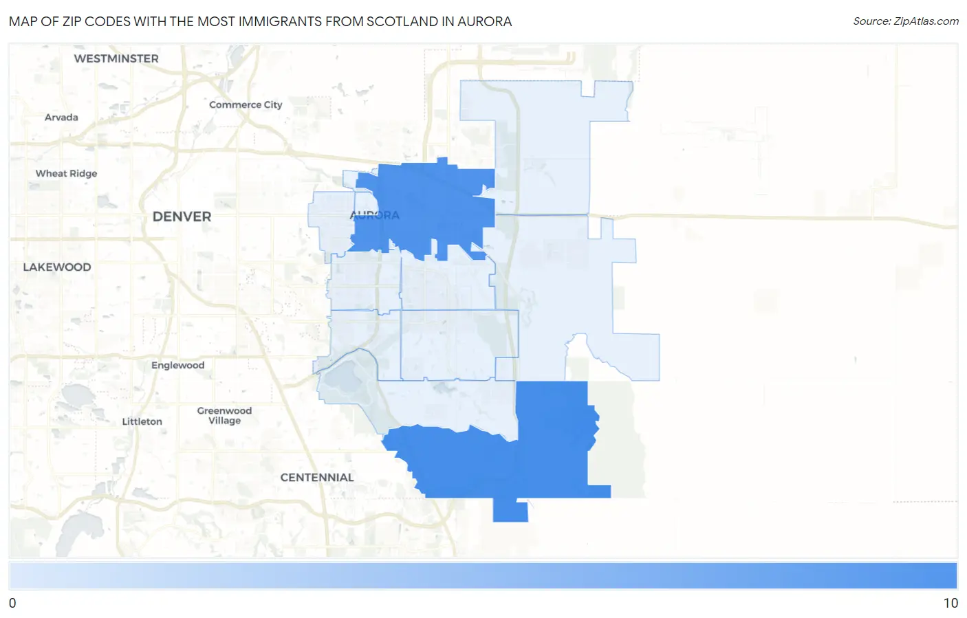 Zip Codes with the Most Immigrants from Scotland in Aurora Map