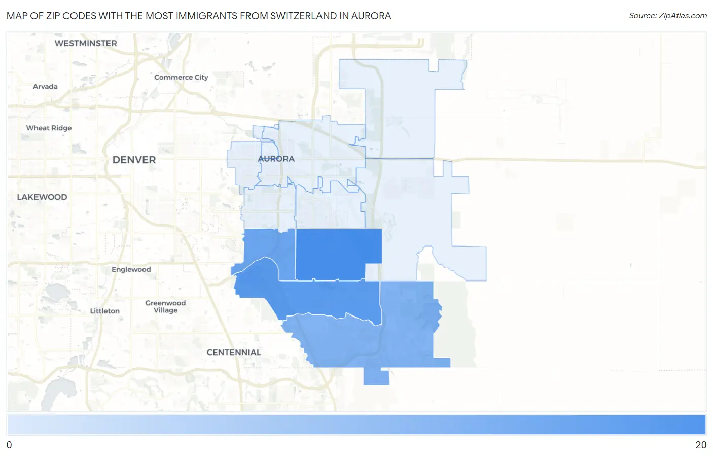 Zip Codes with the Most Immigrants from Switzerland in Aurora Map